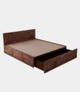 Droamer Sheesham Wood Queen Size Bed with Drawer Storage (Teak Finish)
