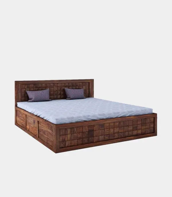 Droamer Sheesham Wood Queen Size Bed with Drawer Storage (Teak Finish)