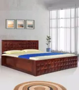 Dymond Sheesham Wood Queen Size Bed with Hydraulic Box Storage (Honey Finish)