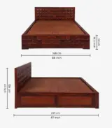 Dymond Sheesham Wood Queen Size Bed with Hydraulic Box Storage (Honey Finish)