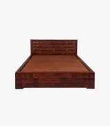Dymond Sheesham Wood Queen Size Bed with Hydraulic Box Storage (Honey Finish)