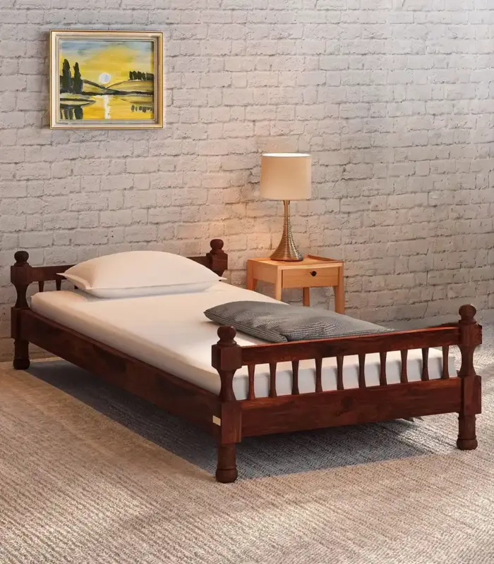 Egastya Sheesham Wood Single Bed without Storage (Teak Finish)