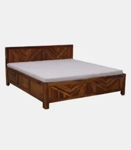 Elfa Sheesham Wood Queen Size Bed with Box Storage (Honey Finish)
