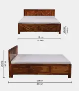 Elfa Sheesham Wood Queen Size Bed with Box Storage (Honey Finish)