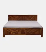 Elfa Sheesham Wood Queen Size Bed with Box Storage (Honey Finish)