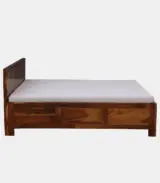 Elfa Sheesham Wood Queen Size Bed with Box Storage (Honey Finish)