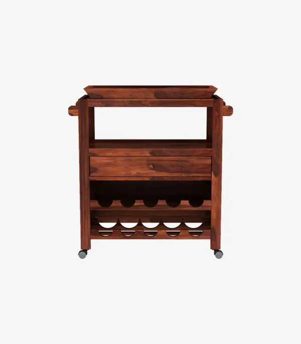 Hespor Sheesham Wood Bar Trolley (Honey Finish)