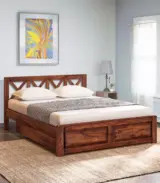 Krysos Sheesham Wood Queen Size Bed with Drawer Storage (Rustic Teak Finish)