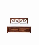Krysos Sheesham Wood Queen Size Bed with Drawer Storage (Rustic Teak Finish)