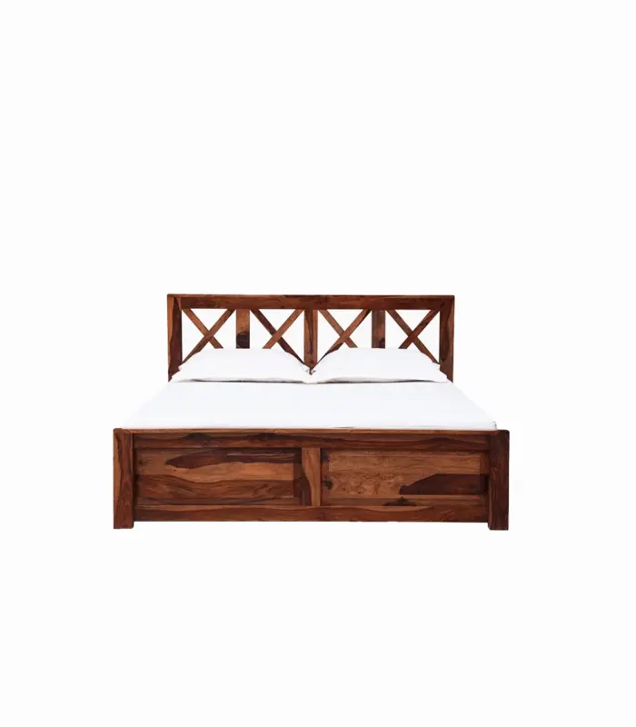 Krysos Sheesham Wood Queen Size Bed with Drawer Storage (Rustic Teak Finish)