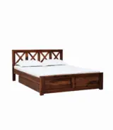 Krysos Sheesham Wood Queen Size Bed with Drawer Storage (Rustic Teak Finish)