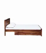 Krysos Sheesham Wood Queen Size Bed with Drawer Storage (Rustic Teak Finish)