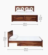 Krysos Sheesham Wood Queen Size Bed with Drawer Storage (Rustic Teak Finish)
