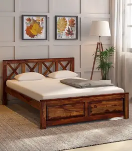 Krysos Sheesham Wood Queen Size Bed without Storage (Teak Finish)