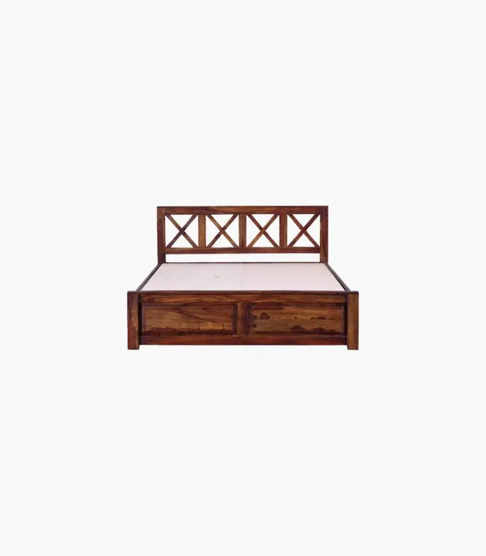 Krysos Sheesham Wood Queen Size Bed without Storage (Teak Finish)