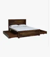 Lordenzo Sheesham Wood Queen Size Bed with Drawer Storage (Provincial Teak Finish)