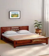 Misty Sheesham Wood Queen Size Bed without Storage (Rustic Teak Finish)