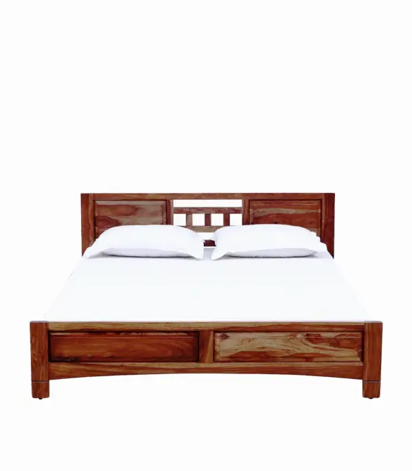 Misty Sheesham Wood Queen Size Bed without Storage (Rustic Teak Finish)