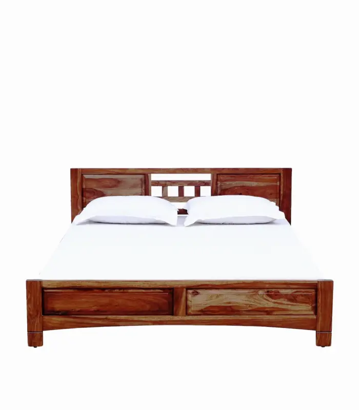 Misty Sheesham Wood Queen Size Bed without Storage (Rustic Teak Finish)