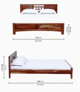 Misty Sheesham Wood Queen Size Bed without Storage (Rustic Teak Finish)