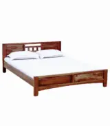 Misty Sheesham Wood Queen Size Bed without Storage (Rustic Teak Finish)