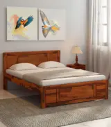 Newvo Sheesham Wood Queen Size Bed without Storage (Honey Oak Finish)