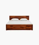 Newvo Sheesham Wood Queen Size Bed without Storage (Honey Oak Finish)