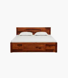 Newvo Sheesham Wood Queen Size Bed without Storage (Honey Oak Finish)