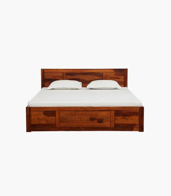 Newvo Sheesham Wood Queen Size Bed without Storage (Honey Oak Finish)