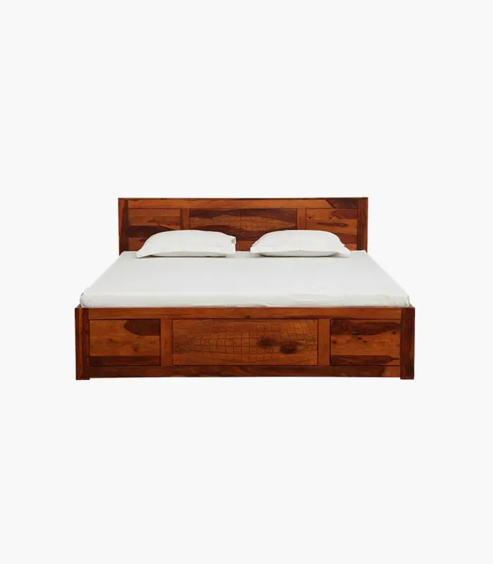 Newvo Sheesham Wood Queen Size Bed without Storage (Honey Oak Finish)