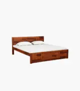 Newvo Sheesham Wood Queen Size Bed without Storage (Honey Oak Finish)