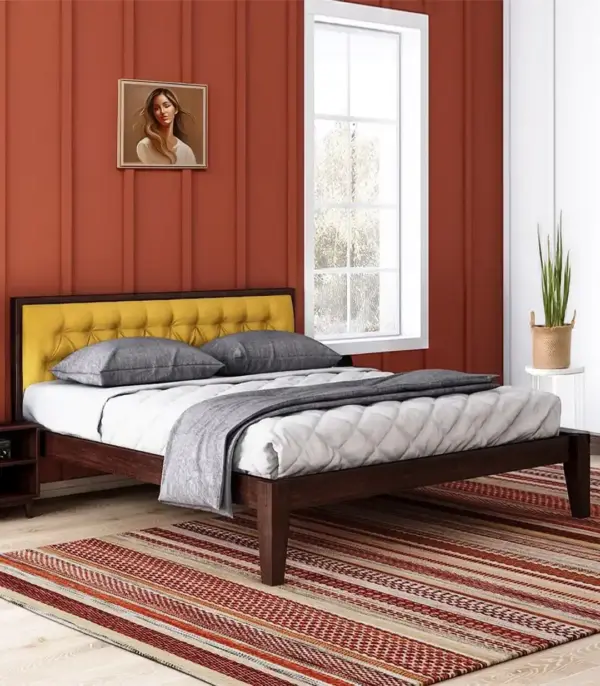 Nyork Solid Wood Queen Size Bed without Storage (Brown Finish)