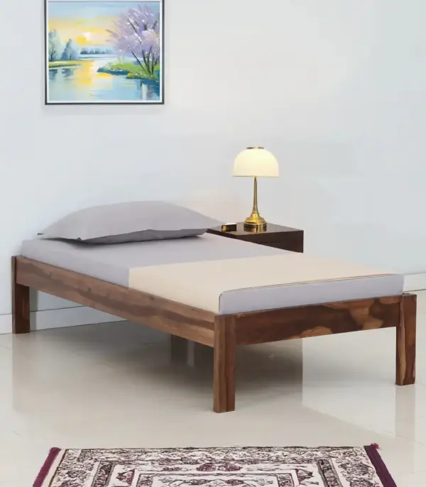 Onkel Sheesham Wood Single Bed without Storage (Rustic Teak Finish)