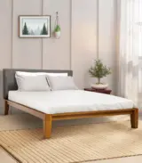 Orhayo Solid Wood Queen Size Bed without Storage (Walnut Finish)