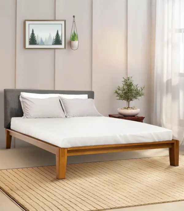 Orhayo Solid Wood Queen Size Bed without Storage (Walnut Finish)
