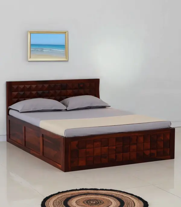 Pluton Sheesham Wood Queen Size Bed with Box Storage (Teak Finish)