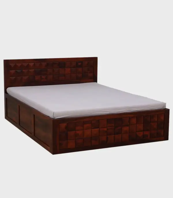 Pluton Sheesham Wood Queen Size Bed with Box Storage (Teak Finish)