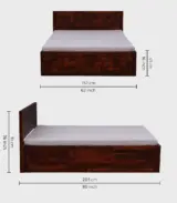 Pluton Sheesham Wood Queen Size Bed with Box Storage (Teak Finish)