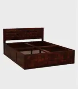 Pluton Sheesham Wood Queen Size Bed with Box Storage (Teak Finish)