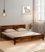 Rezzon Sheesham Wood Queen Size Bed without Storage (Teak Finish)