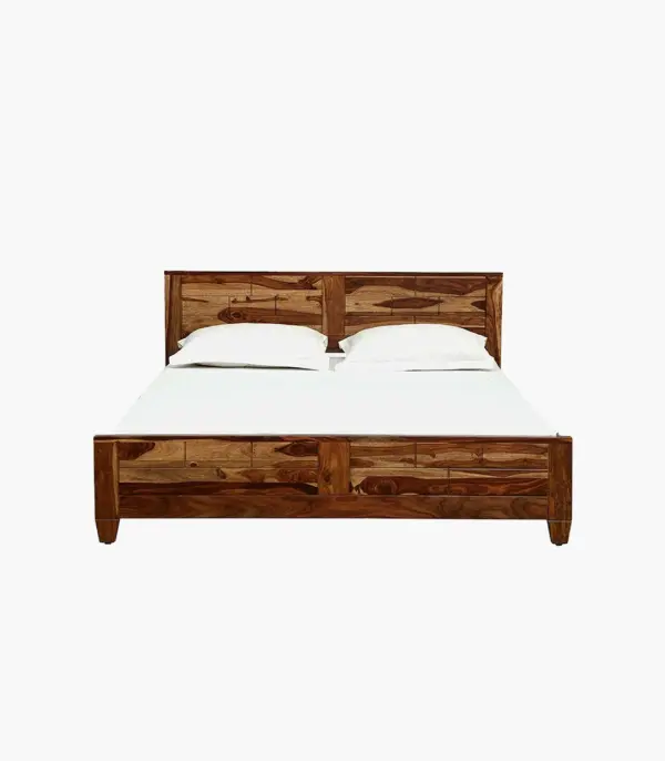 Rezzon Sheesham Wood Queen Size Bed without Storage (Teak Finish)