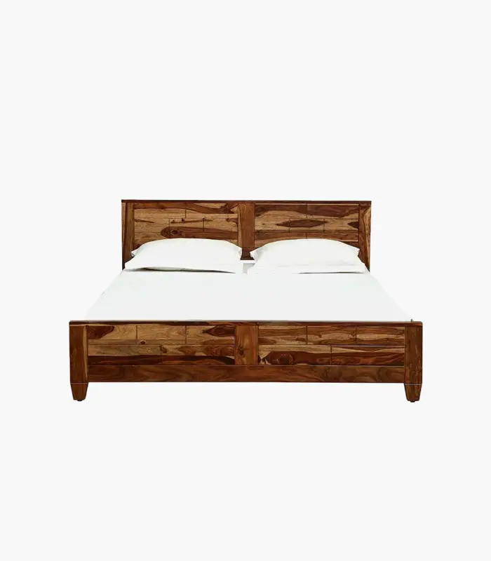 Rezzon Sheesham Wood Queen Size Bed without Storage (Teak Finish)