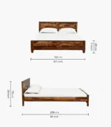 Rezzon Sheesham Wood Queen Size Bed without Storage (Teak Finish)