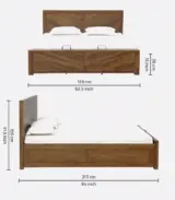 Optimize your bedroom with the Vector Sheesham Wood Queen Size Bed in Teak Finish. Features hydraulic box storage for a clutter-free, elegant space.