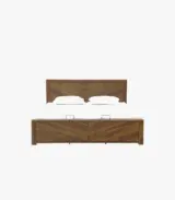 Optimize your bedroom with the Vector Sheesham Wood Queen Size Bed in Teak Finish. Features hydraulic box storage for a clutter-free, elegant space.