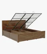 Optimize your bedroom with the Vector Sheesham Wood Queen Size Bed in Teak Finish. Features hydraulic box storage for a clutter-free, elegant space.