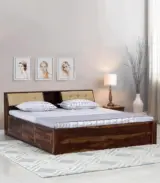 Wedolh Sheesham Wood Queen Size Bed with Box Storage (Rustic Teak Finish)