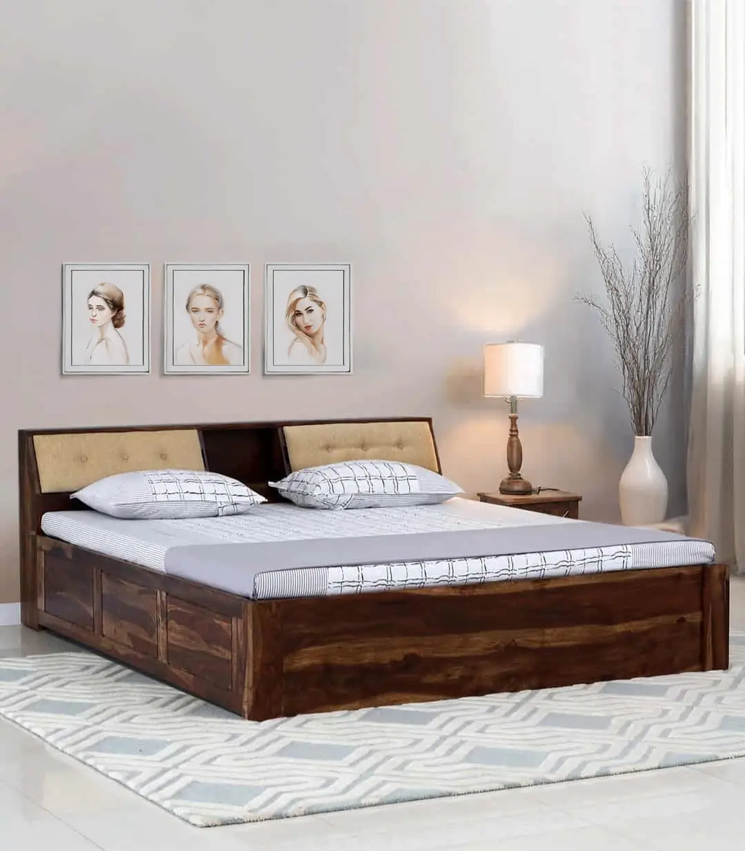 Wedolh Sheesham Wood Queen Size Bed with Box Storage (Rustic Teak Finish) 1 Wedolh Sheesham Wood Queen Size Bed with Box Storage (Rustic Teak Finish)