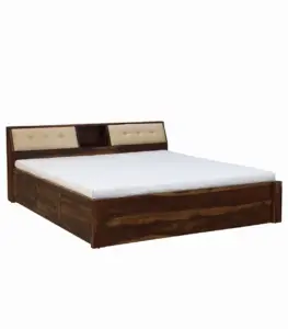 Wedolh Sheesham Wood Queen Size Bed with Box Storage (Rustic Teak Finish)