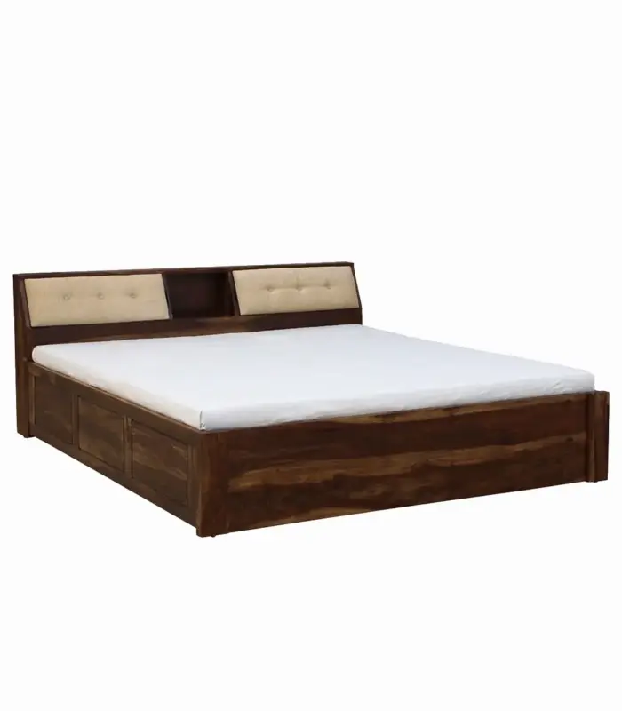 Wedolh Sheesham Wood Queen Size Bed with Box Storage (Rustic Teak Finish)